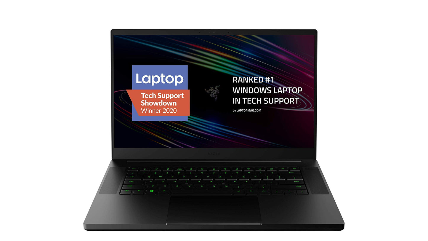 Razer Blade 15 Base Gaming Laptop 2020: Intel Core i7-10750H 6 Core, NVIDIA GeForce RTX 2070 Max-Q, 15.6" FHD 1080p 144Hz, 16GB RAM, 512GB SSD, CNC Aluminum, Chroma RGB Lighting, Thunderbolt 3, Black