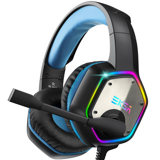 EKSA E1000 USB Gaming Headset, PC Headset with Noise Canceling Mic & RGB Light, 7.1 Surround Sound Computer Headphones, Compatible with PC, PS4 PS5 Console, Laptop