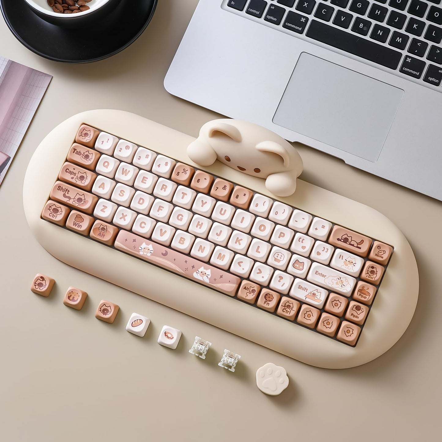 YUNZII C68 Wireless Mechanical Keyboard, 65% Gaming Keyboard Hot Swap,Triple Mode BT5.0/2.4G/Wired,RGB Backlit NKRO,Cute Cat Silicone Ergonomic Keyboard for Win/Mac(Milk Switch,Brown)