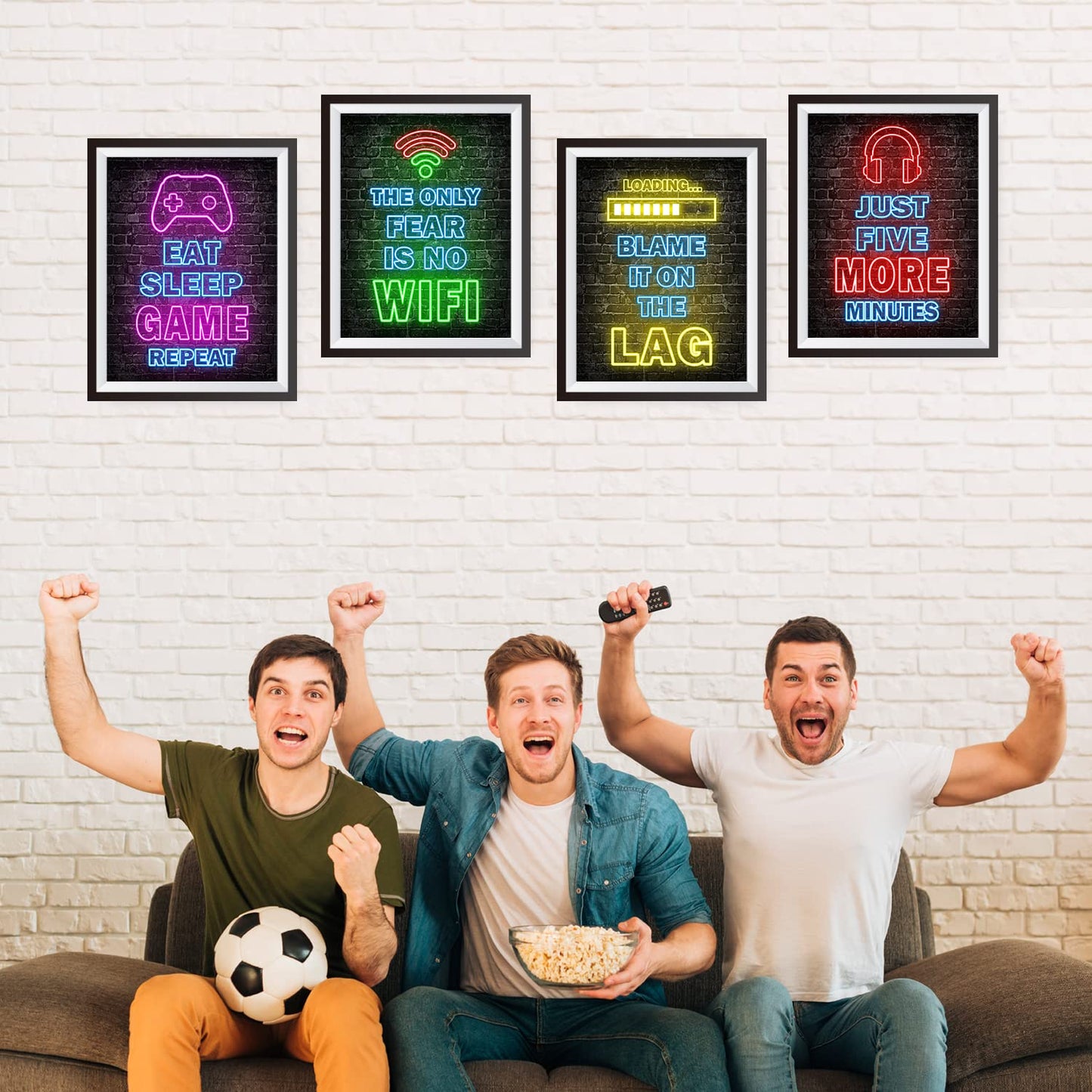 Printed Neon Gaming Posters Set of 4 (8”X 10”), Boys Room Decorations for Bedroom,Video Game Wall Art,Gamer, Teen boy bedroom, game room, No Frames - amzGamess