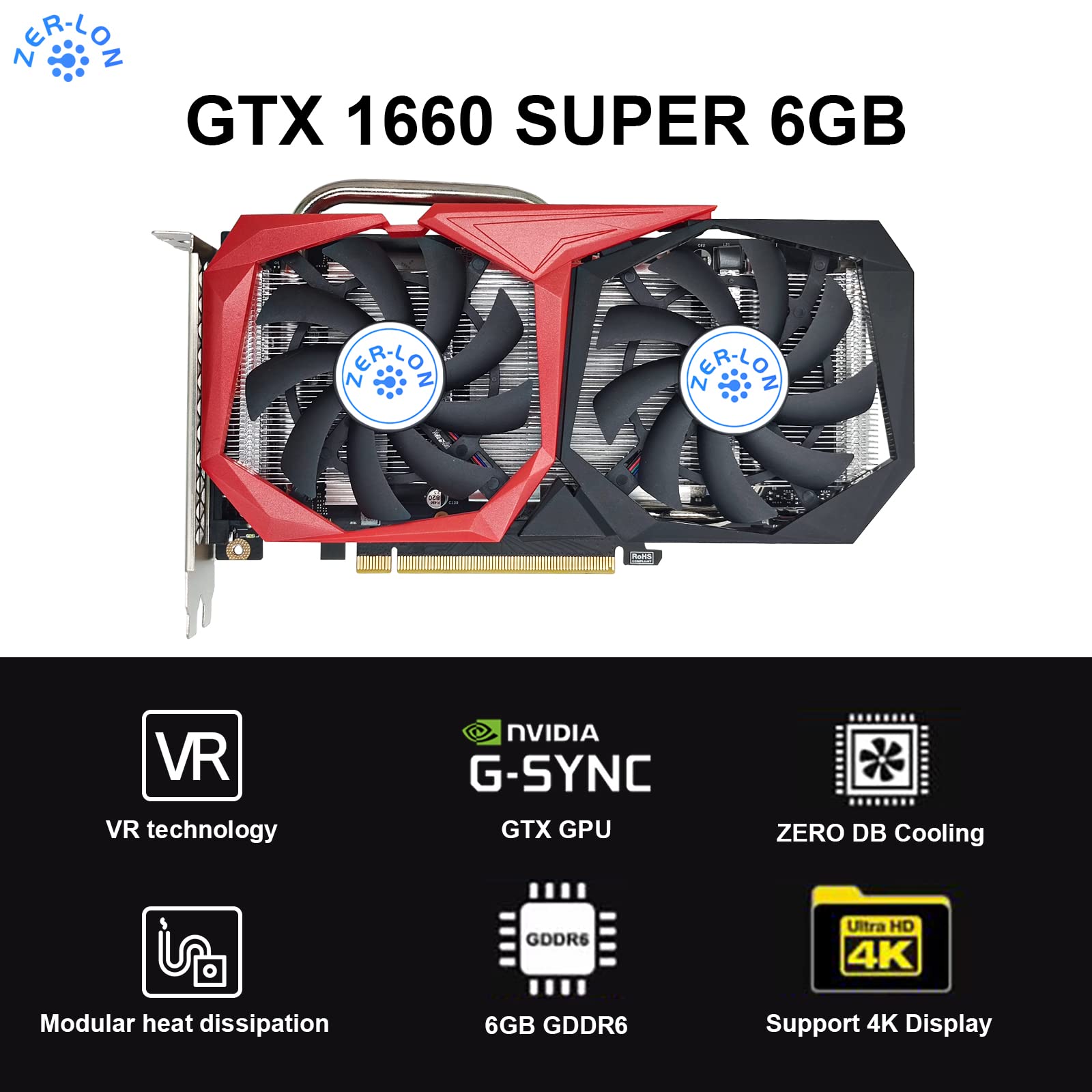 ZER-LON GeForce GTX 1660 Super 6GB Graphics Cards, GDRR6 192Bit PCIE 3.0X16 Computer Gaming Gpu, Dual Freeze Fans Video Card with HDMI/DP/DVI Ports Support 4K and 8K HD - amzGamess