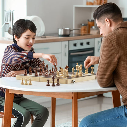 Magnetic Chess Set with Checkers - Meuzhen 16" Wooden Chess Board Game Travel Chess for Adults & Kids, Gift for Men Women, Chess Gift Toys for Boys Girls 4-8-12