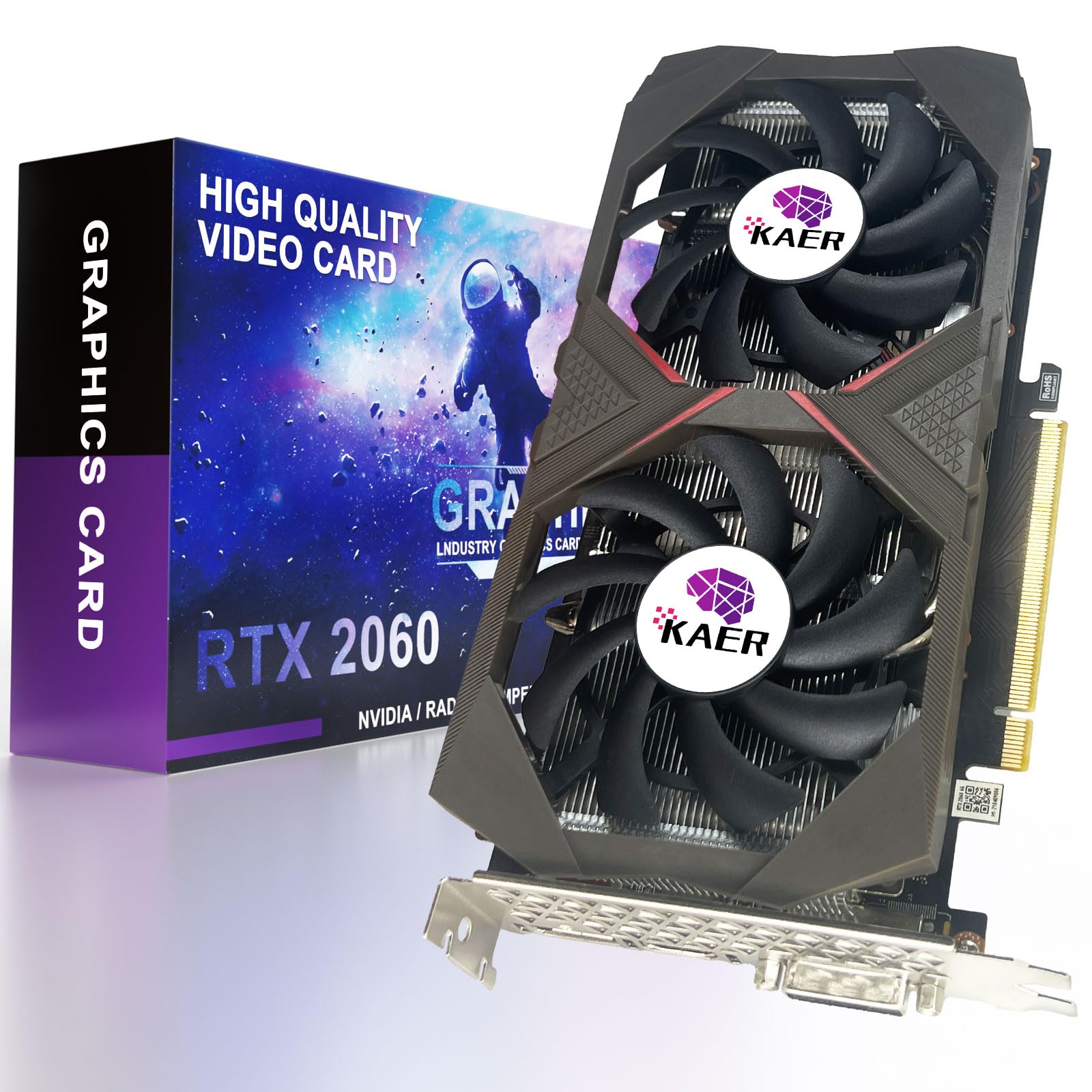 KAER Gaming GeForce RTX 2060 6GB GDRR6 192-Bit PC Graphics Card HDMI/DP/DVI 1680MHz Dual Fans ray-tracing Video Card - amzGamess