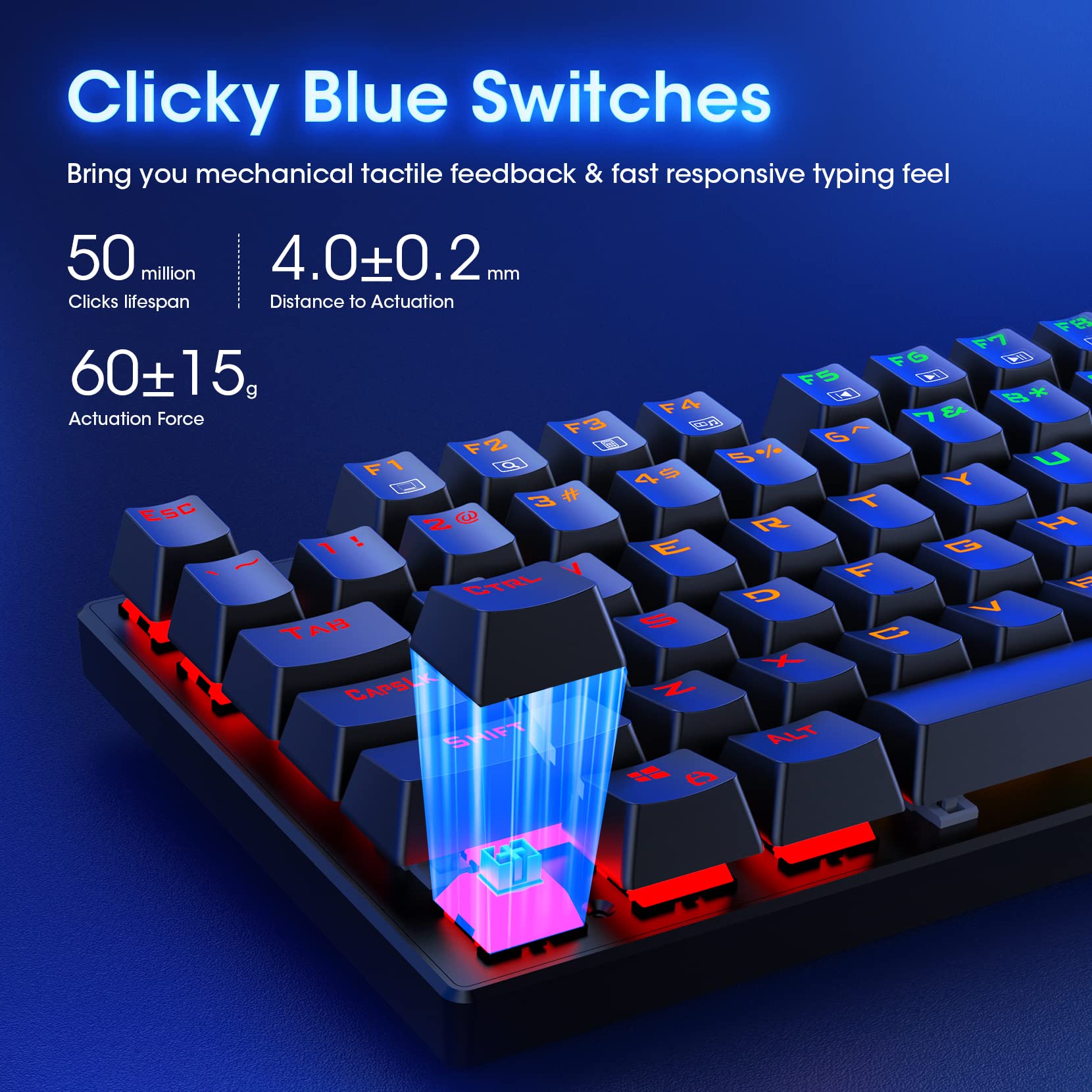 RisoPhy Mechanical Gaming Keyboard, RGB 104 Keys Ultra-Slim LED Backlit USB Wired Keyboard with Blue Switch, Durable Abs Keycaps/Anti-Ghosting/Spill-Resistant Computer Keyboard for PC Mac Xbox Gamer - amzGamess