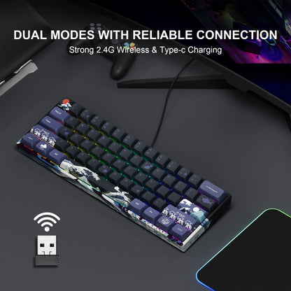 HITIME XVX 60% Gaming Keyboard, RGB Wireless Mechanical Keyboard, Mini 60 Percent Gamer Keyboard with Hot-Swappable Gateron G Yellow Pro Switch for Windows & Mac (Great Wave Off Kanagawa)