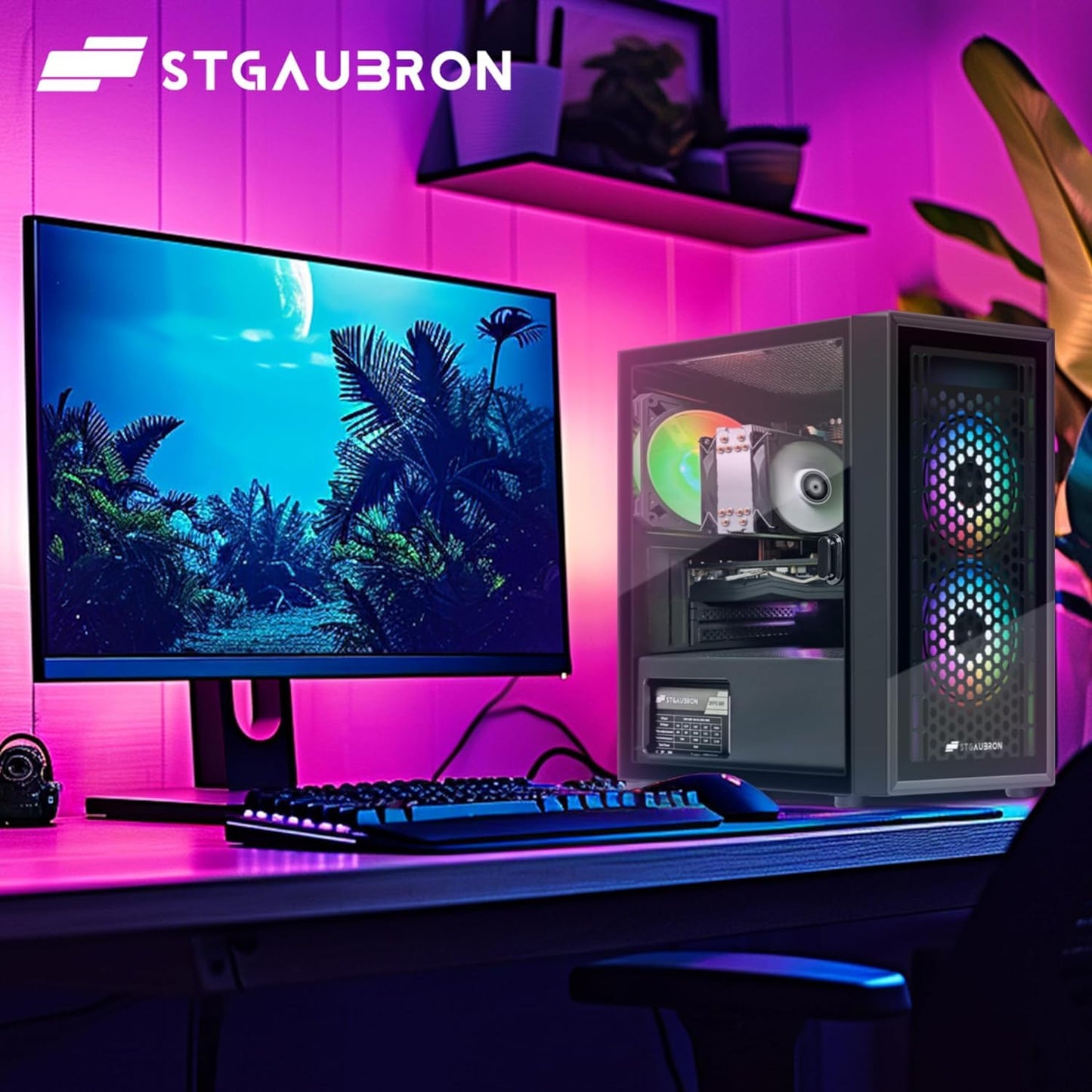 STGAubron-Gaming PC Computer Desktop-RX 580 8GB-Intel i7 Xeon E5 3.5-3.6GHz-16GB RAM-512GB SSD WiFi BT-5.0,W10H64, RGB Fanx3, RGB Keyboard & Mouse & Mouse Pad-Gaming Computer Tower-For Gamer,Streaming