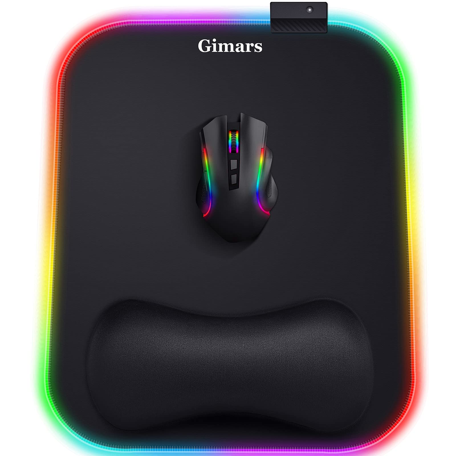 Gimars RGB Mouse Pad with Wrist Rest Support,12 x 10 inch Extra Large Ergonomic Gaming Mouse Pad with 11 LED Lighting Modes,Non-Slip Rubber Base,Lycra Fabric for Laptop, Computer, PC Gaming & Office - amzGamess