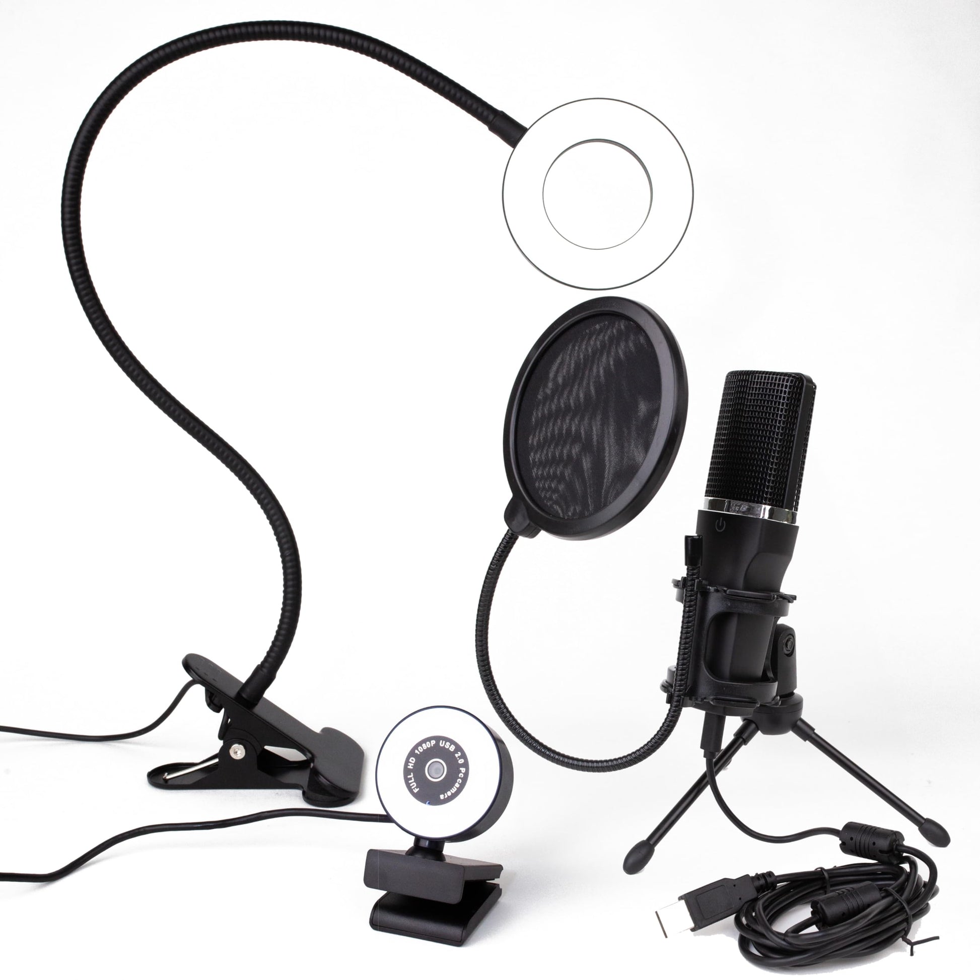 Live Streaming Kit- Perfect for Streaming Video Games on Twitch, YouTube, Podcasts and Working from Home. Includes 1920x1080p Webcam, Professional USB Microphone, and One LED Multi-Color Light - amzGamess