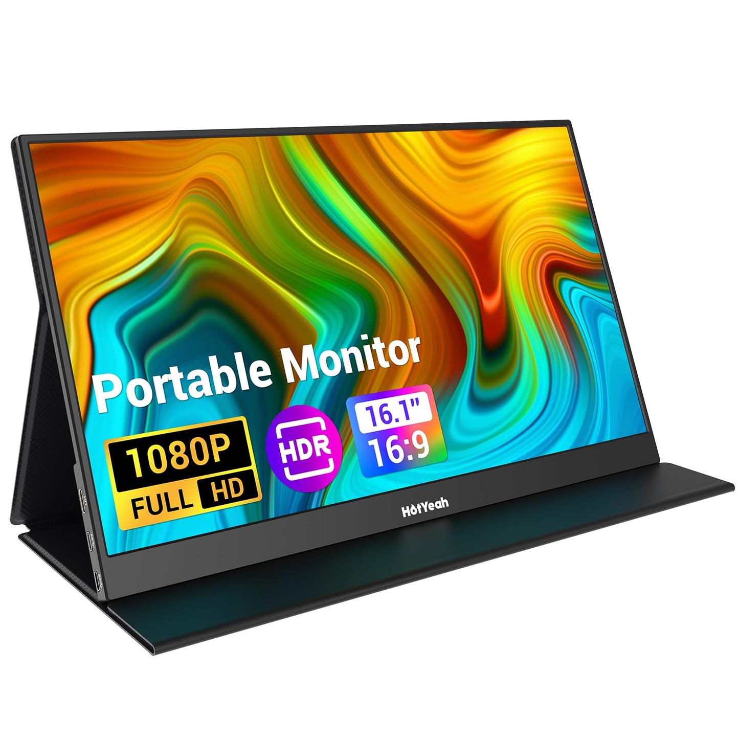 HotYeah Portable Monitor, 16.1in 1080P FHD Laptop Monitor USB-C HDMI External Computer Display HDR IPS Gaming Monitor w/Smart Cover & Speaker, 2nd Screen for PC Mac Phone Switch PS5