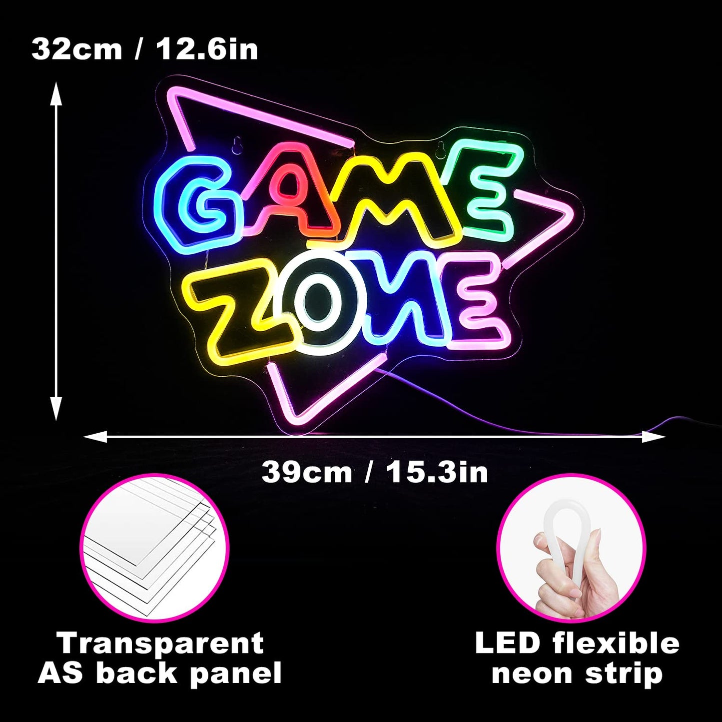 Game Zone Neon Sign LED Colorful Neon Light for Wall Decor Dimmable USB Neon Lights for Game Room Game Party Decor Bedroom Man Cave Boys Gift（15.4’’X12.6’’）