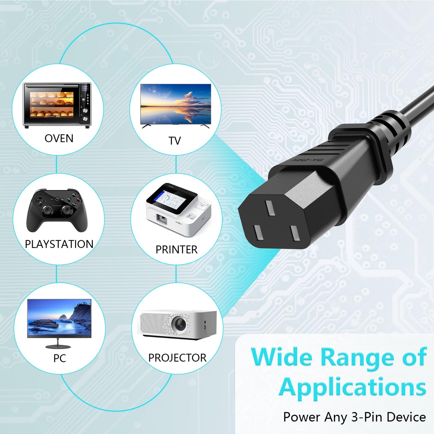 18 AWG Power Cable NEMA 5-15P to IEC320C13 for Computer Monitor TV Replacement 3 Prong Power Cord (5FT)