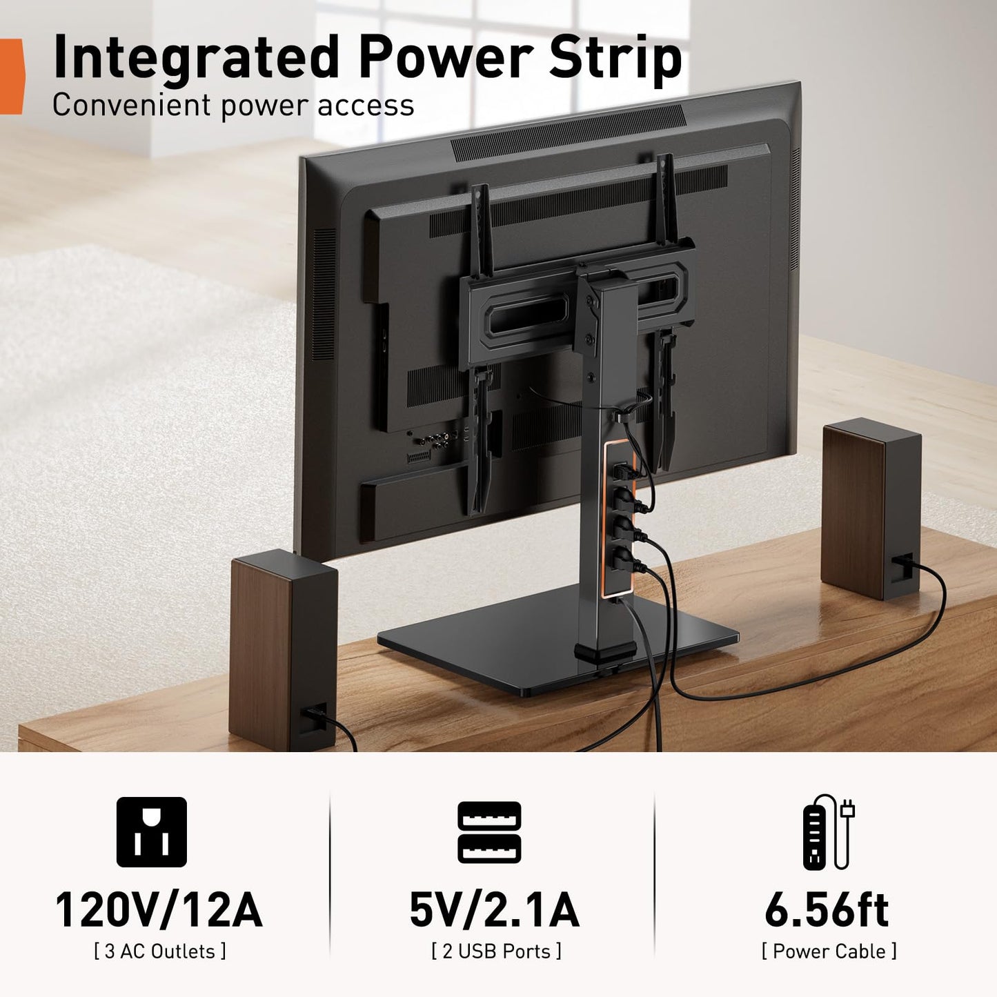 Perlegear Universal Swivel TV Stand with Power Outlet, Tabletop TV Stand for 32–60,65 Inch TVs up to 88 lbs, Tempered Glass TV Mount Stand Base with Height Adjustment, Tilt, Max VESA 400x400mm,PGTVS27