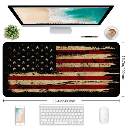 Large Extended Gaming Mouse Pad with Stitched Edges, Non-Slip Waterproof Rubber Base Mouse Pad for Office, Computer, Keyboard, Laptop and Home Desk Pad 35.4 x 15.7 x 0.12 Inch (American Antique Flag) - amzGamess
