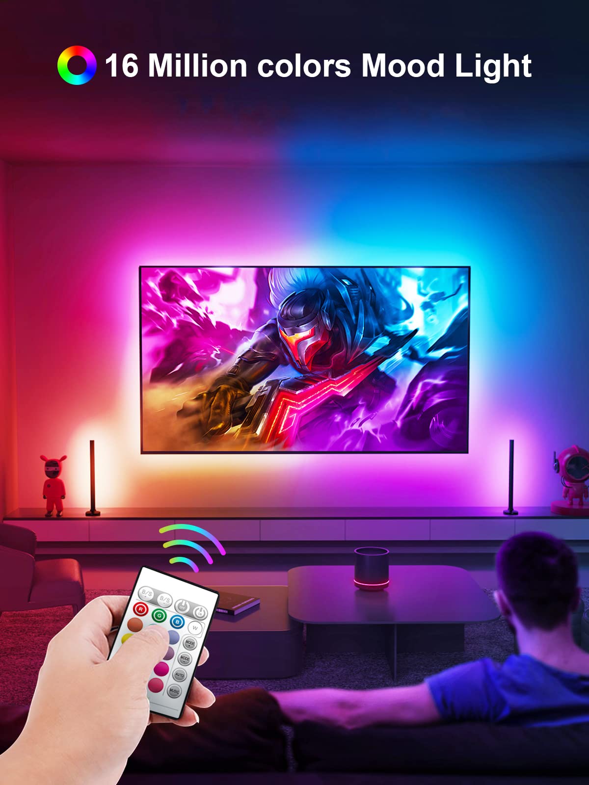 KANTUTOE TV Backlights, 13.1FT LED Lights for 32-65 Inch TV, RGB TV LED Lights Behind, Music Sync Bluetooth APP and Remote Control TV LED Strip Lights USB Powered for Gaming/Bedroom - amzGamess