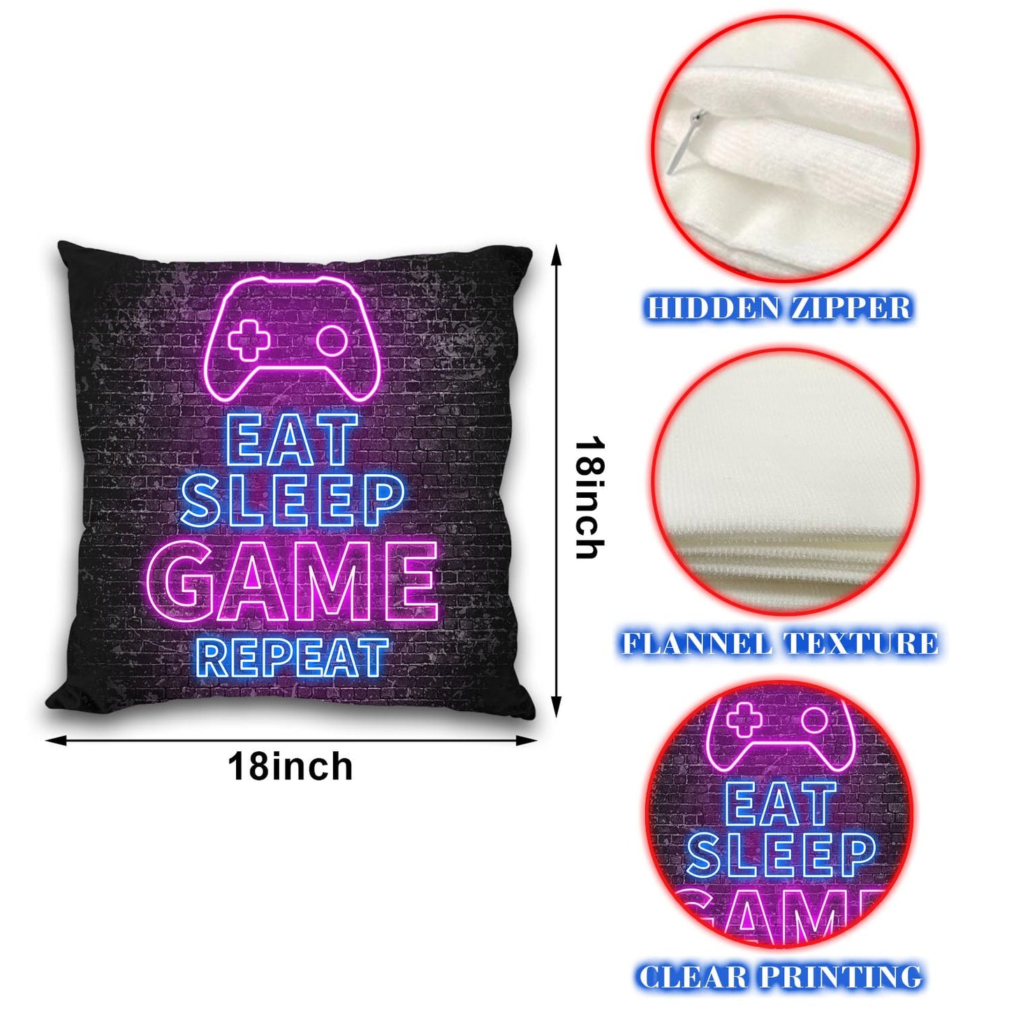 Undergo Gamer Gifts for Teenage Boys, Neon Gaming Throw Pillow Cases, Gaming Room Throw Pillow Cases Decoration Set of 4, Gaming Gifts for Men Boyfriends, 18 × 18 Inch - amzGamess