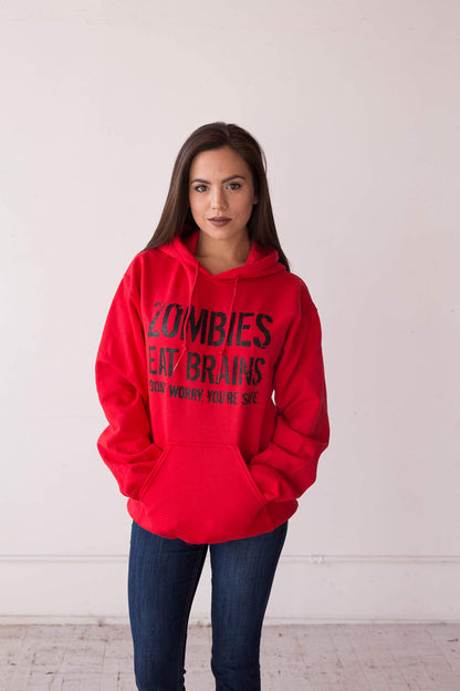 Crazy Dog Unisex Zombies Eat Brains Don't Worry You're Safe Novelty Hoodie Funny Halloween Sweat Shirt Undead Sarcastic Humor Sweater Heather Red S - amzGamess