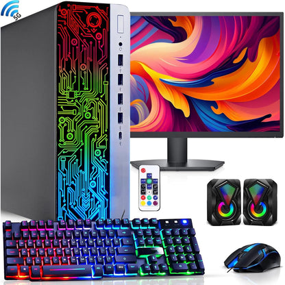 HP ProDesk Desktop RGB Computer PC Intel i5-6th Gen. Quad-Core Processor 8GB DDR4 Ram 256GB SSD, 22 Inch Monitor, Gaming Keyboard and Mouse, Speakers, Built-in WiFi, Win 10 Pro (Renewed)