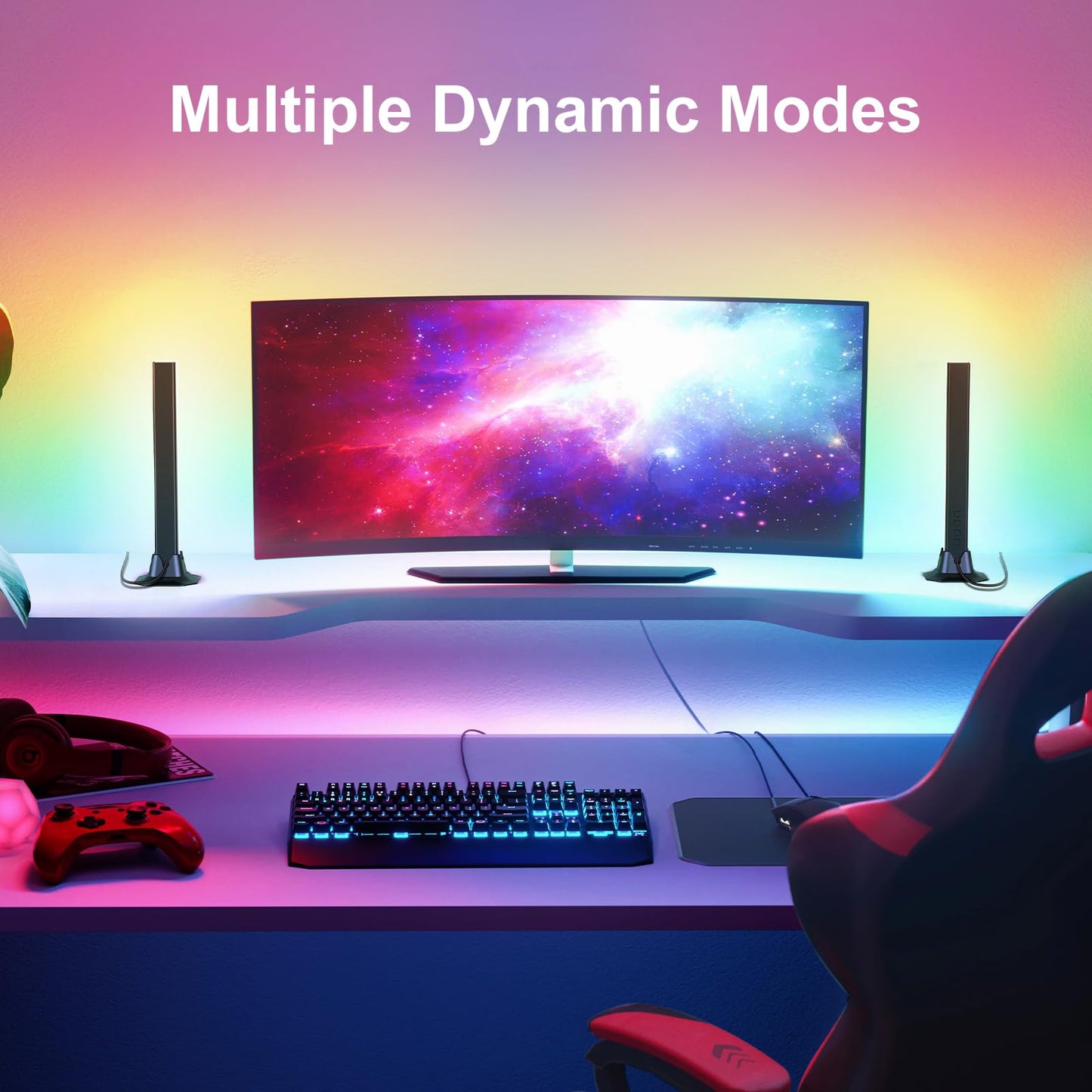 VELTED RGB Light Bar, Smart Music Sync RGB IC LED Lights Bars, USB Powered Ambient Lighting, Remote Control Color Changing Gaming TV Backlight, for PC Room Monitor Desk