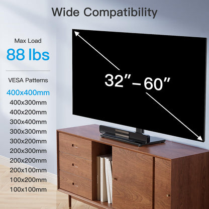 PERLESMITH Swivel Universal TV Stand/Base - Table Top TV Stand for 32-60 inch LCD LED TVs - Height Adjustable TV Mount Stand with Tempered Glass Base, VESA 400x400mm,Holds up to 88lbs PSTVS09