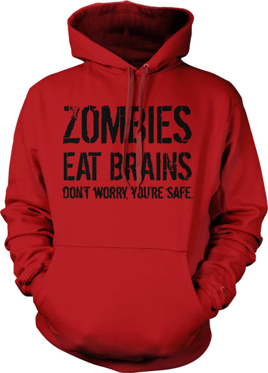 Crazy Dog Unisex Zombies Eat Brains Don't Worry You're Safe Novelty Hoodie Funny Halloween Sweat Shirt Undead Sarcastic Humor Sweater Heather Red S - amzGamess