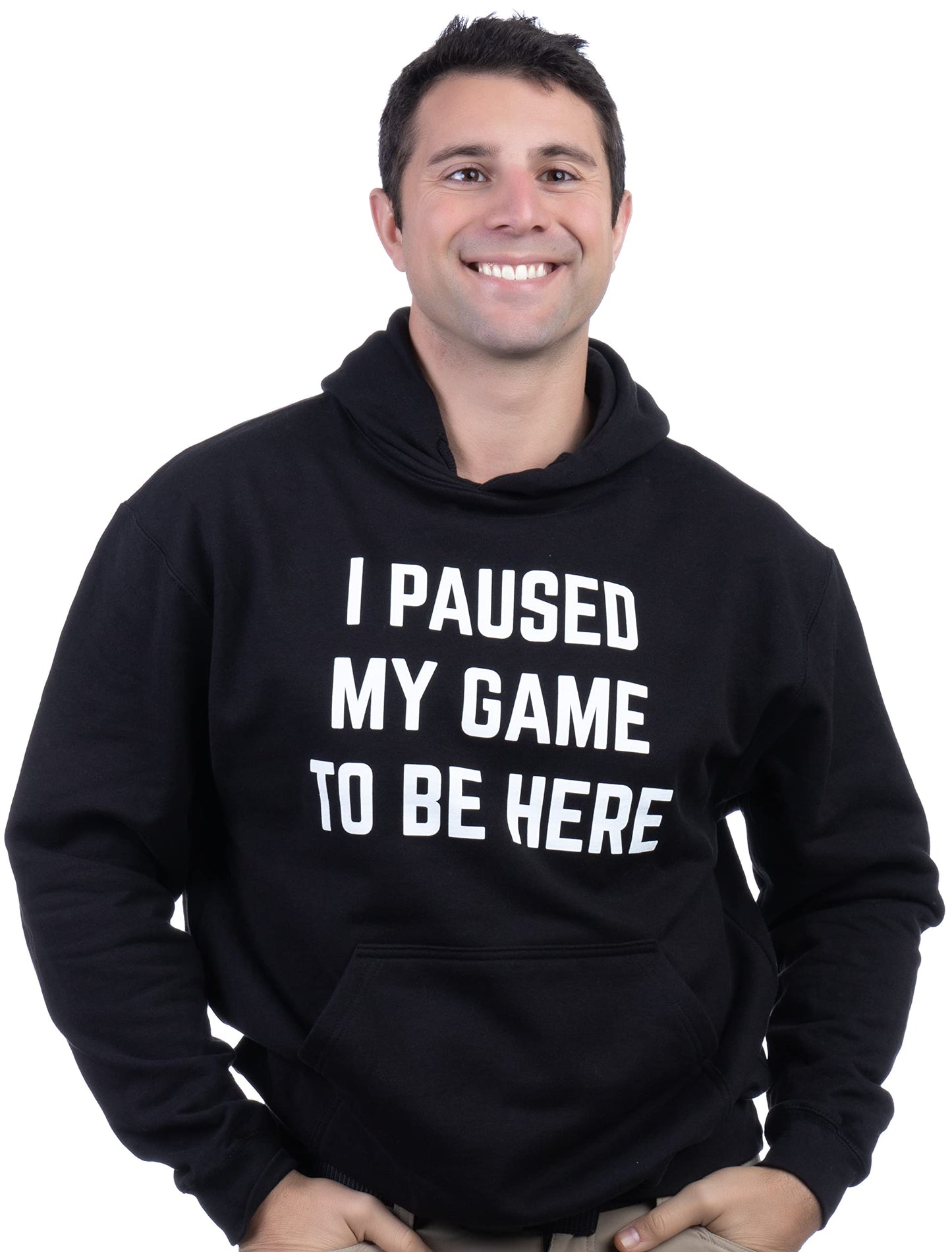 Ann Arbor T-shirt Co. I Paused my Game to Be Here | Funny Video Gamer Gaming Player Humor Joke for Men Women Hooded Sweatshirt Hoody - (Hoodie,3XL) - amzGamess