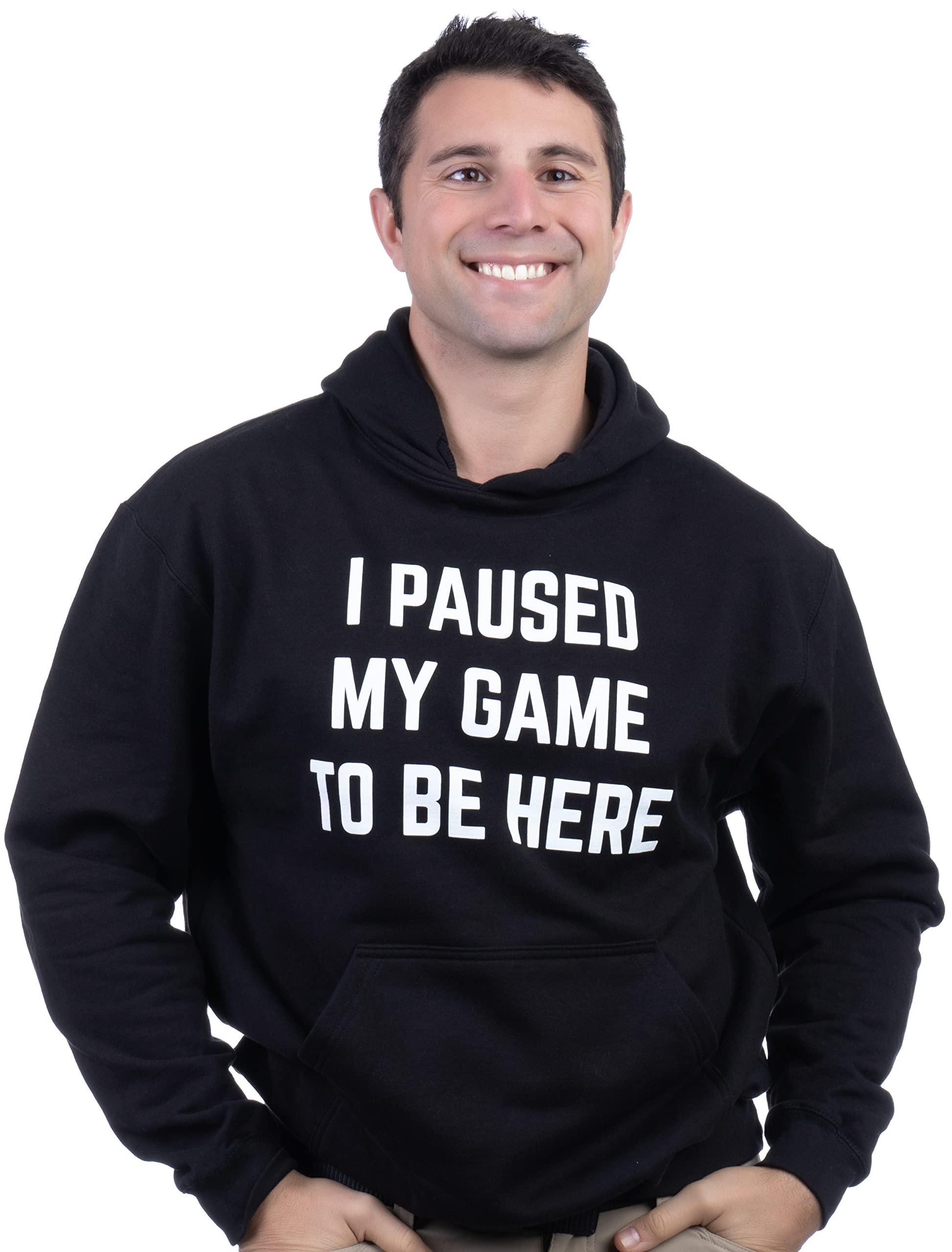 Ann Arbor T-shirt Co. I Paused my Game to Be Here | Funny Video Gamer Gaming Player Humor Joke for Men Women Hooded Sweatshirt Hoody - (Hoodie,3XL) - amzGamess