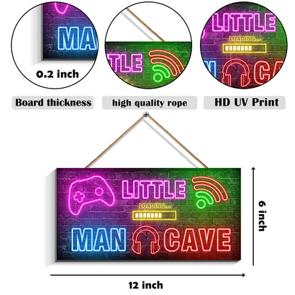 Neon Gaming Decor for Boys Room Wooden, Neon Gaming Wooden Door Sign for Gamer Room Decor, Boys Decorations for Bedroom Nursery Playroom Wall Art (6"x12") - amzGamess