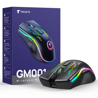 TECURS Gaming Mouse Wireless Gaming Mouse,USB Optical Computer Mouse Mice with 5 LED Lights,Rechargeable Gamer Mouse,4800 DPI for Laptop PC Gamer Desktop Chromebook Mac,Black - amzGamess