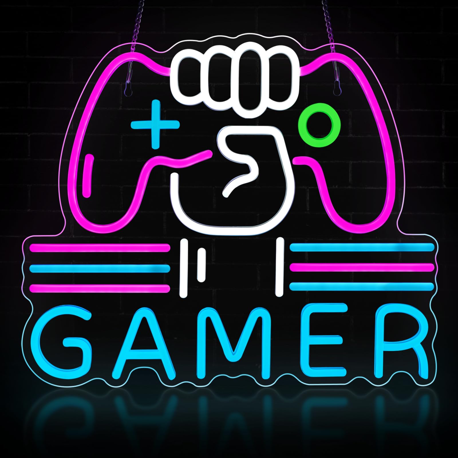 Gamer Neon Sign, Bright and Dimmable Large Colorful Neon Light for Gaming Video Room Bedroom Wall Decor, USB Powered LED Game Room Night Lights Gift for Boys Teen Kids Gamers(15.4X12.6") (Gamer) - amzGamess
