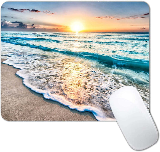 Beach Sunset Mouse Pad,Cute Mouse pad,Custom Small Mouse Pads with Designs,Portable Office Non-Slip Rubber Base Wireless Mouse Pad for Laptop