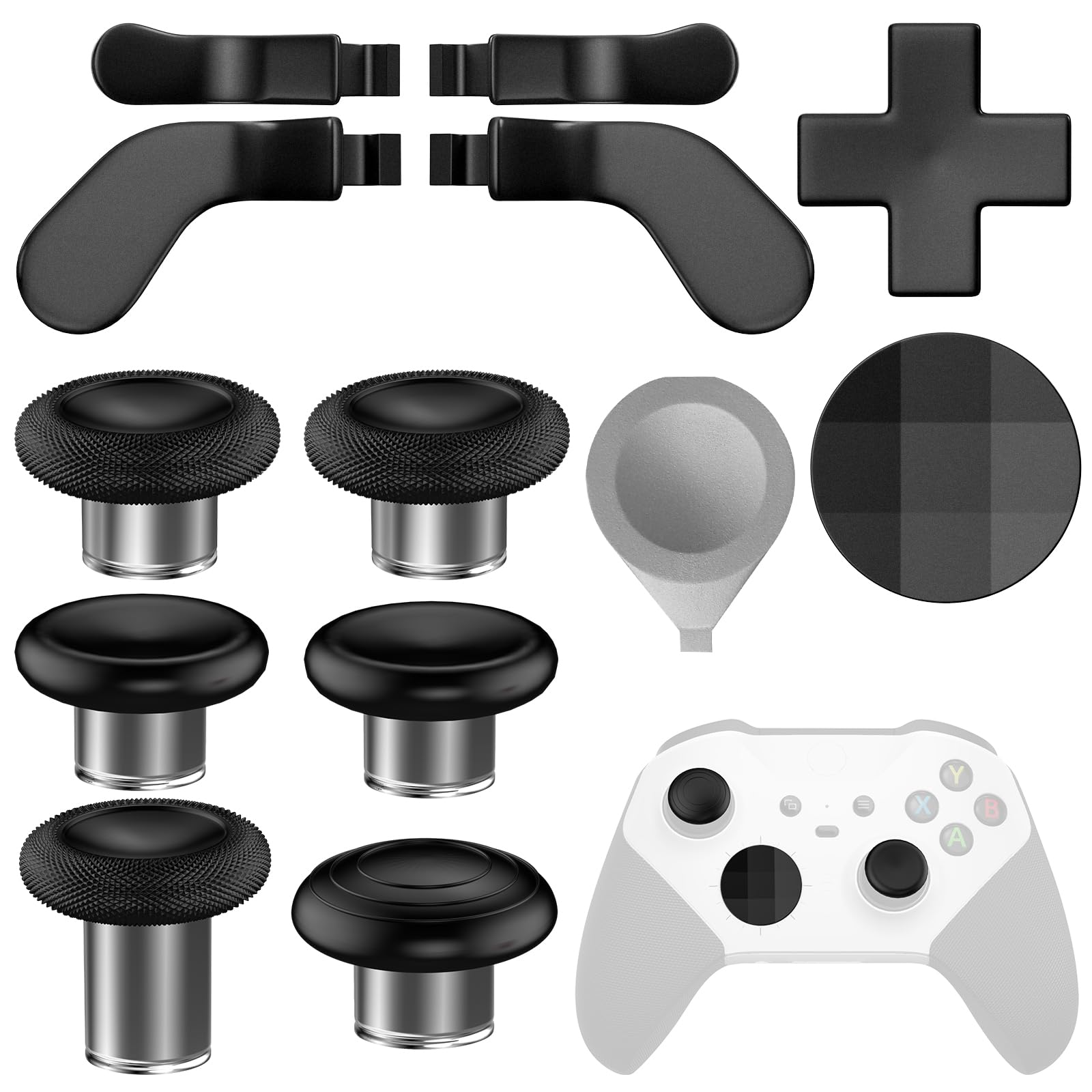 SHINHOME 13 in 1 Metal Thumbsticks for Xbox One Elite Series 2, Elite Series 2 Controller Accessories, Gaming Accessory Replacement Metal Mod 6 Swap Joysticks, Paddles, D-Pads, Tool, Without Bag - amzGamess