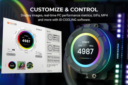 ID-COOLING SL240 White CPU Liquid Cooler with Display, Customizable 2.1" LCD Display for Images or Performance Metrics, 240mm AIO Cooler, Dual AF127 ARGB Fans, Fits Intel/AMD