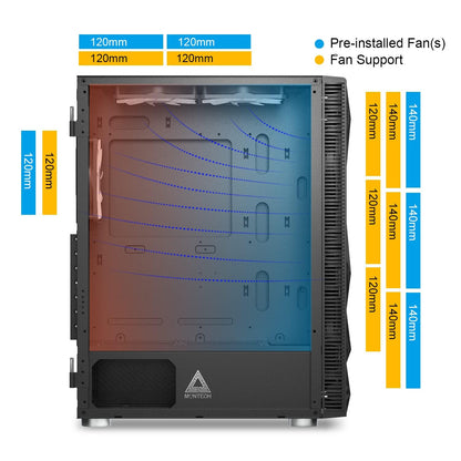 X3 Mesh, 6 Fans - 3x 140mm & 3x 120mm Fixed RGB Lighting Fans, ATX Mid-Tower PC Gaming Case, USB3.0, Door Open Tempered Glass Side Panel, High Airflow, Black