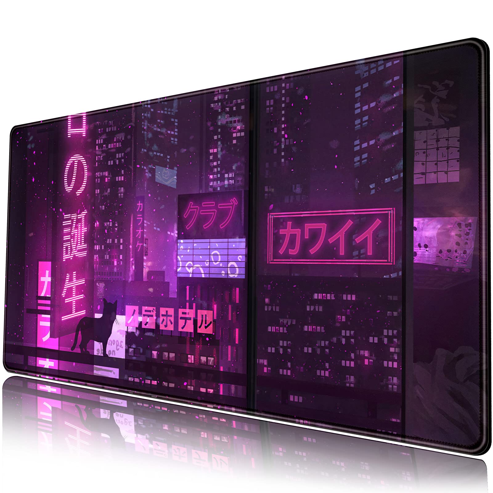 Purple Gaming Mousepad Japanese Desk Mat XXL Extended Anime Cool Large Mouse Pad Keyboard Mouse Mat Desk Pad for Computer Laptop Gamers 31.5''X15.7'' Non-Slip Rubber Base with Stitched Edges - amzGamess