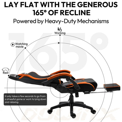 Dowinx Gaming Chair Ergonomic Racing Style Recliner with Massage Lumbar Support, Office Armchair for Computer PU Leather E-Sports Gamer Chairs with Retractable Footrest (Black&Orange)
