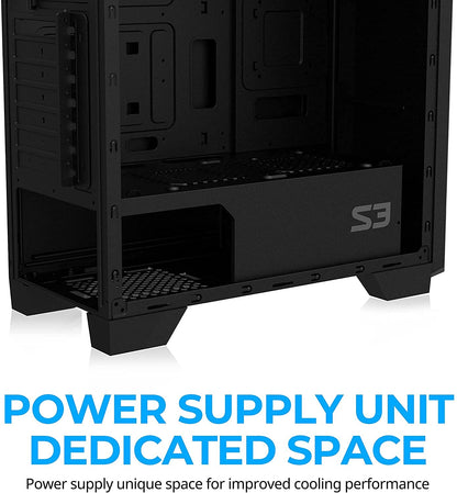 Zalman S3 TG - ATX Mid Tower Computer PC Case - Tempered Glass Side Panel - 3 x 120mm Case Fan Pre-Installed, Black