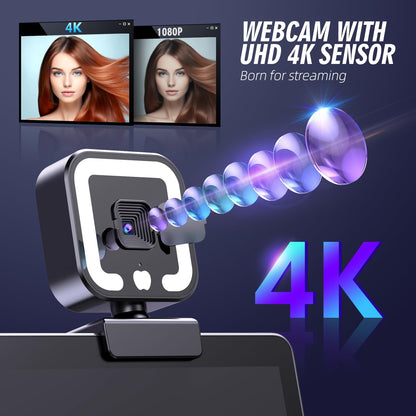 Hemisol 4K Webcam, Web Camera with Microphone and Fill Light, HD Autofocus Computer Camera with Privacy Cover and Tripod Stand Streaming Webcam,Plug&Play USB Wbcam for Pc Laptop Desktop Video Calling - amzGamess