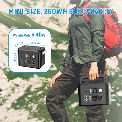 Portable Power Station 350W, Powkey 260Wh/70,000mAh Backup Lithium Battery, 110V Pure Sine Wave Power Bank with 2 AC Outlets, Portable Generator for Outdoors Camping Travel Hunting Emergency