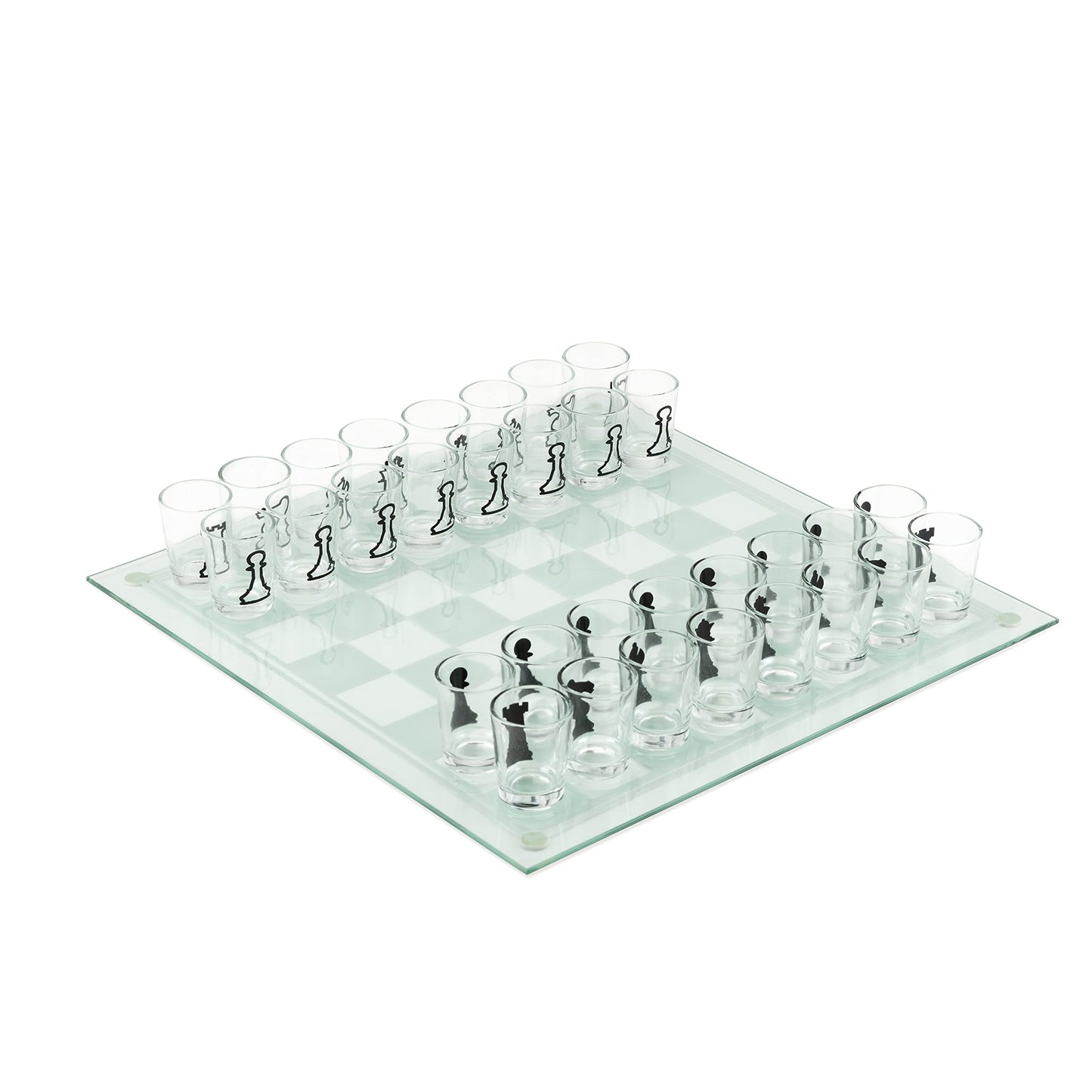 True Shot Glass Chess Game, Chess Board with Shot Glass Chess Pieces, Clear Glass and Frosted Glass, Chess Drinking Game