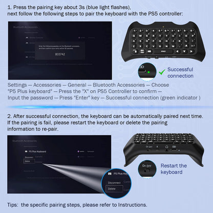 MoKo Keyboard for PS5 Controller with Green Backlight, Bluetooth Wireless Mini Keypad Chatpad for Playstation 5, Built-in Speaker & 3.5mm Audio Jack for PS5 Controller Accessories - amzGamess