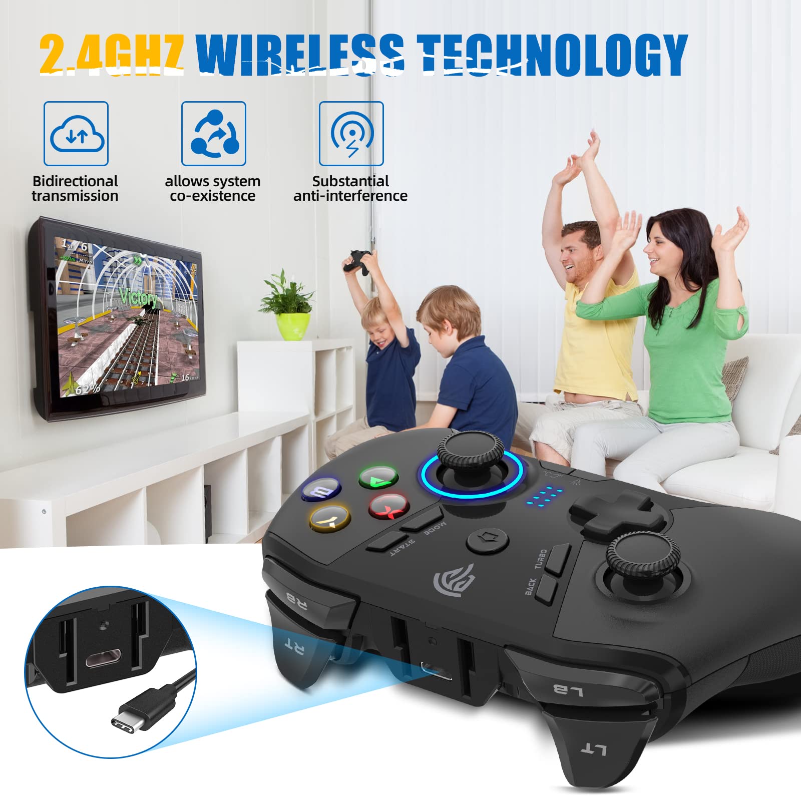 EasySMX Wireless Gaming Controller for Windows PC/Steam Deck/PS3/Android TV BOX, Dual Vibrate Plug and Play Gamepad Joystick with 4 Customized Keys, Battery Up to 14 Hours, Work for Nintendo Switch - amzGamess