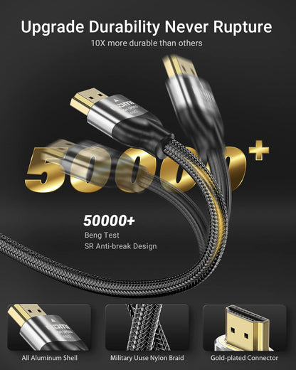 TISOFU Ultra Certified 10K 8K HDMI Cable 6FT: HDMI 2.1 Cables 48Gbps High Speed Premium Braided Cord 8K@60Hz 4K@120Hz 4K@144Hz HDCP 2.2&2.3 CL3 ARC eARC for HD/HDR/HDTV
