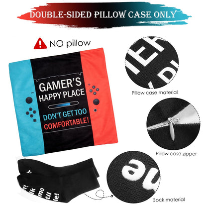 Gamer Gifts for Teenage Boys, Best Gaming Easter Basket Stuffers Gifts for Teen Boys Girls Kids Men Him Gamers Son Husband Boyfriend Game Lover Video Game Lover Room Decor Pillow Cover and Game Socks - amzGamess