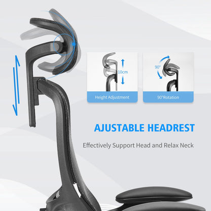 Office Chair with Headrest, Ergonomic Desk Chair with Flip-up 3D Armrest, Lumbar Support Computer Chair, Adjustable Height and 360° Rotation Home Chair (Style 1)