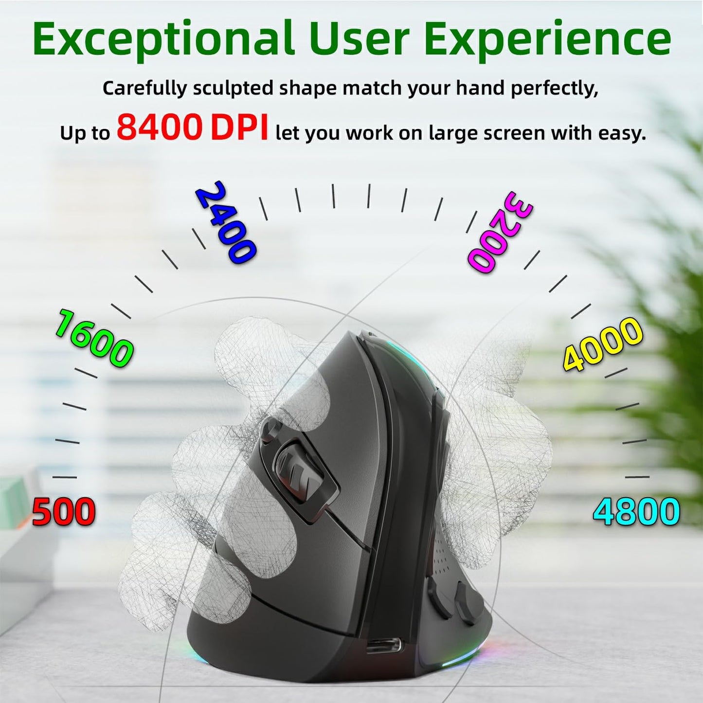 IFYOO 2.4G and BT 5.1 Dual Mode RGB Rechargeable Wireless Vertical Ergonomic Mouse, 5 Side Buttons, Max 8400 DPI, for PC Computer Notebook Laptop, for Windows 11 10, Mac iPad OS, Android - Black - amzGamess