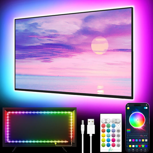 GIPOYENT LED Lights for TV, 16.4FT LED TV Backlight, for 45-75 Inch TV, Music Sync LED TV Light with Bluetooth Function - RGB Color Changing Light Strip for Home Theater (16.4ft)