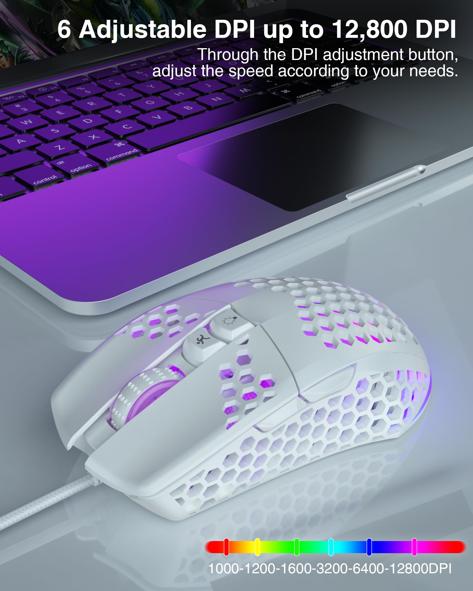 SOLAKAKA SM900 White Wired Gaming Mouse with Honeycomb Shell,12800 DPI,7 Programmable Buttons,Lightweight Gaming Mice Ergonomic Computer Mouse Gaming for Windows/PC/Mac/Laptop Gamer - amzGamess