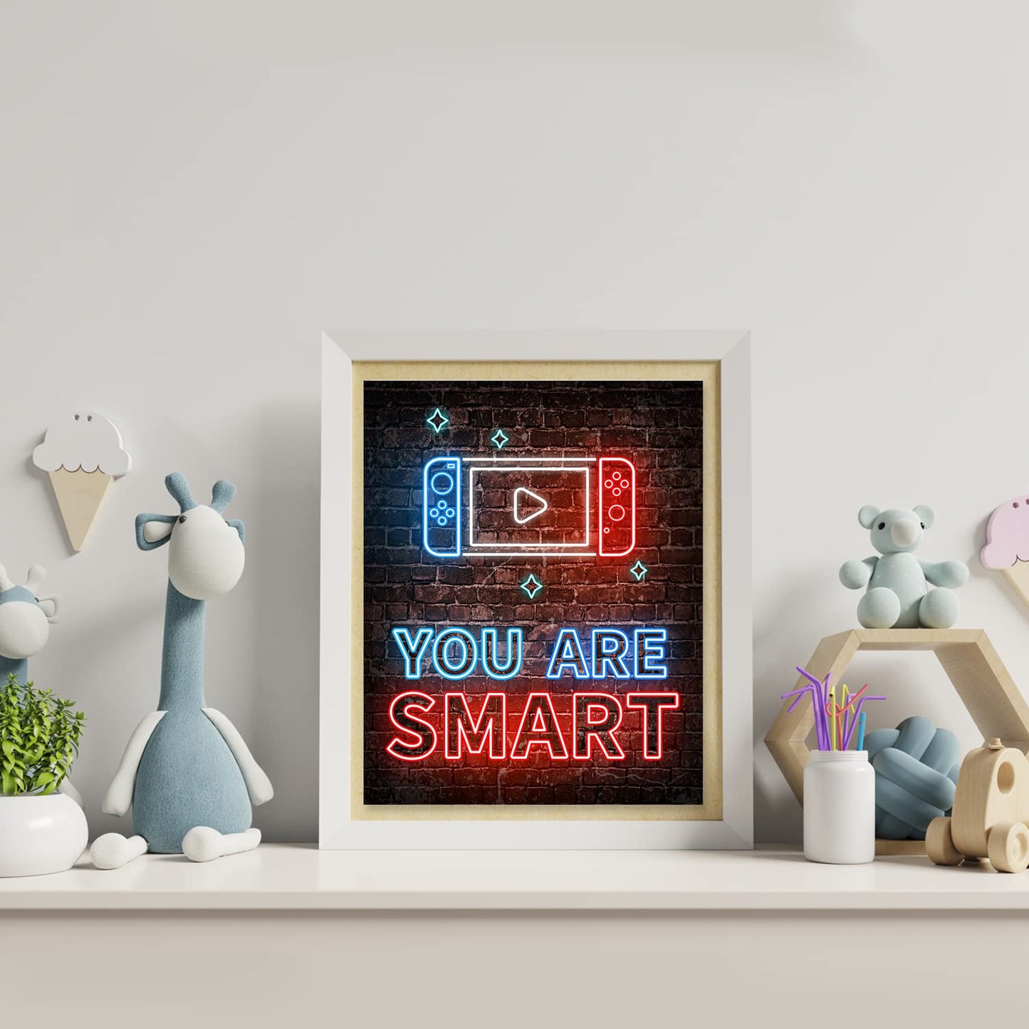Neon Video Game Decor Set of 4(8"x10"), Boys Room Decorations for Bedroom, Encouragement Gaming Wall Art for Kids Boy Playroom Home Decor, gamer wall art, Teen boy bedroom, No Frames