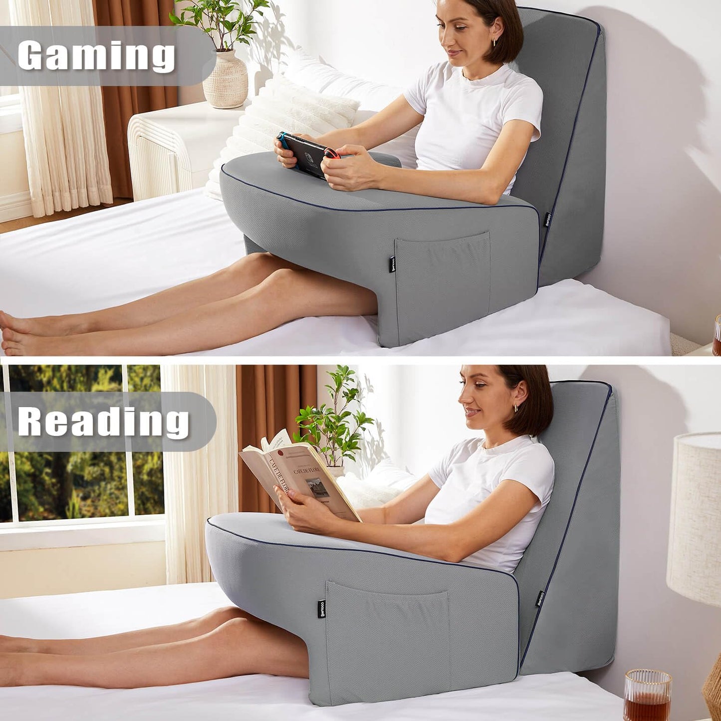 Reading Pillow for Gaming, Extra Large Arm Rest Pillow for Adult, Memory Foam Bed Rest Pillow for Reading, Working, Playing Steam Deck Switch or Sitting in Bed Floor Sofa(Grey) - amzGamess