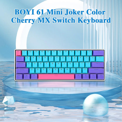BOYI Wired 60% Mechanical Gaming Keyboard,61 Mini RGB Cherry MX Switch PBT Keycaps NKRO Programmable Type-C Keyboard for Gaming and Working (Joker Color,Cherry MX Blue Switch)